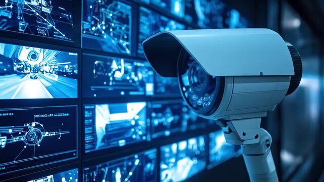 Modern CCTV surveillance camera monitoring a security control room